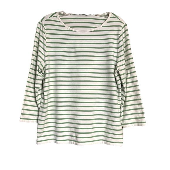 Brooks Brothers Green White Striped Tee Women’s XL Long Sleeve Cotton Blend - Picture 2 of 9